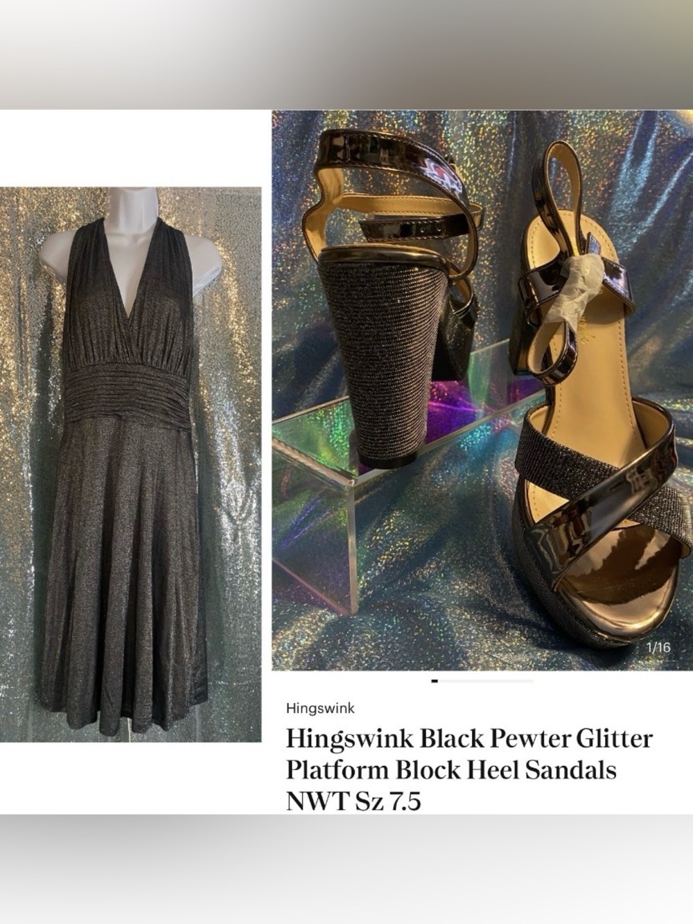 ✨Jones Wear Metallic Halter Dress-Size 12-Sometimes Black needs to shimmer too!